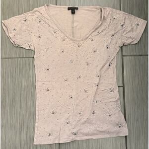 J Crew Women’s Embellishmented Vneck T-shirt Size XS Taupe Cotton